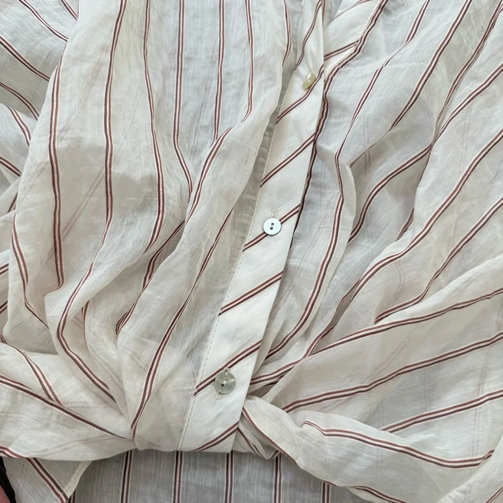 NWT Zara Cream and Red Striped Sheer Top Knotted Hem Medium - Picture 2 of 12